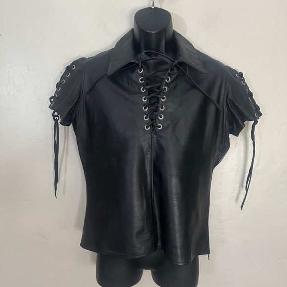 North Bound Leather Lace Up Short Sleeve Shirt Medium Gently worn Side zip - Picture 5 of 13